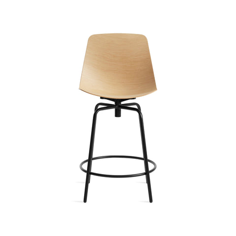Clean Cut Swivel Stool by Blu Dot in White Oak, counter stool height, low front view