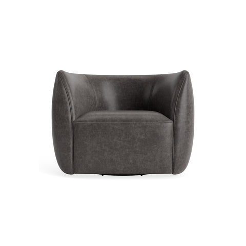 Council Swivel Lounge Chair by Blu Dot in Slate Leather, material detail