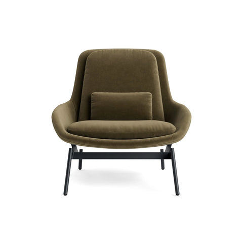 Field Lounge Chair by Blu Dot upholstered in Moss Velvet fabric with putty base and black frame