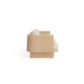 Loophole Outdoor 3 Seat Sofa by Blu Dot in Sunbrella Stucco, side view showing rattan frame profile