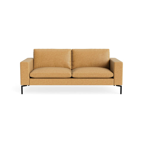 New Standard 78" Sofa by Blu Dot in Camel Leather with Black legs, upholstery detail