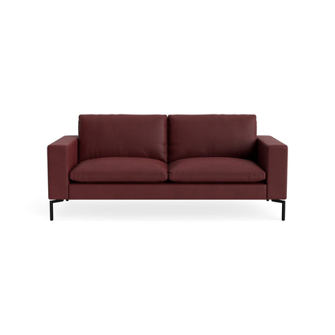 New Standard 78" Sofa by Blu Dot in Oxblood Leather with Black legs, upholstery detail