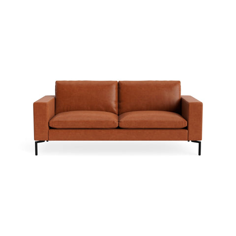 New Standard 78" Sofa by Blu Dot in Toffee Leather with Black legs, upholstery detail