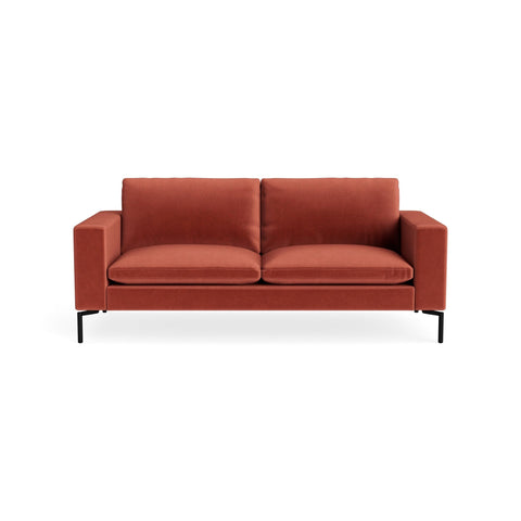 New Standard 78" Sofa by Blu Dot in Tomato Velvet with Black legs, upholstery detail