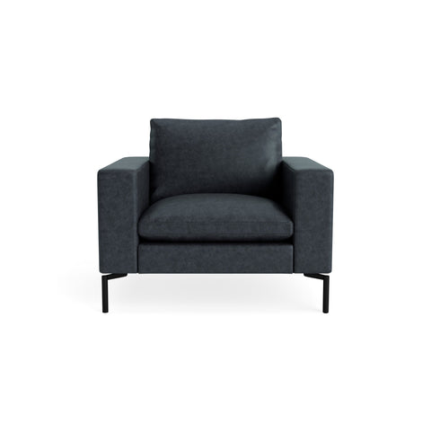 New Standard Lounge Chair by Blu Dot in Ink Leather with Black legs, upholstery detail