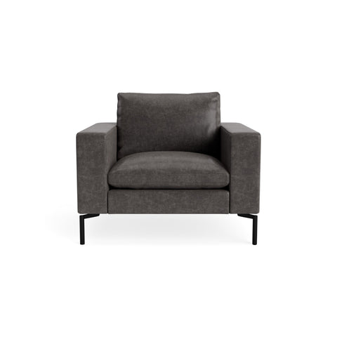 New Standard Lounge Chair by Blu Dot in Slate Leather with Black legs, upholstery detail