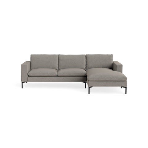 New Standard Sofa with Chaise by Blu Dot in Sanford Black with Black legs, right-facing, upholstery detail