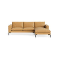 New Standard Sofa with Chaise by Blu Dot in Camel Leather with Black legs, right-facing, upholstery detail