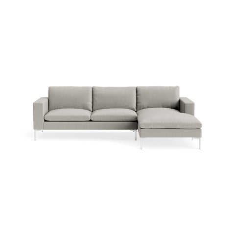 New Standard Sofa with Chaise by Blu Dot in Maharam Mode In Clavicle with White legs, right-facing, upholstery detail