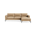 New Standard Sofa with Chaise by Blu Dot in Camel Velvet with Black legs, right-facing, upholstery detail