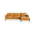 New Standard Sofa with Chaise by Blu Dot in Canyon Leather with Black legs, right-facing, upholstery detail