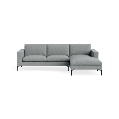New Standard Sofa with Chaise by Blu Dot in Kvadrat Guest Grey Blue with Black legs, right-facing, upholstery detail