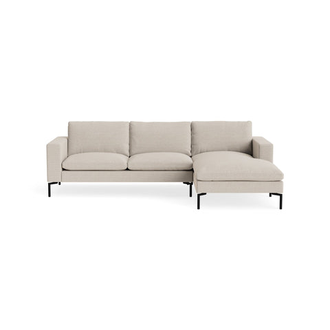 New Standard Sofa with Chaise by Blu Dot in Sanford Linen with Black legs, right-facing, upholstery detail