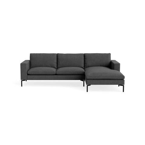 New Standard Sofa with Chaise by Blu Dot in Maharam Meld In Panda with Black legs, right-facing, upholstery detail