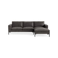 New Standard Sofa with Chaise by Blu Dot in Slate Leather with Black legs, right-facing, upholstery detail
