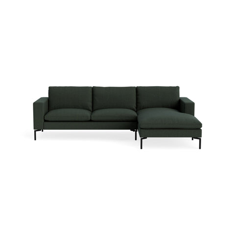 New Standard Sofa with Chaise by Blu Dot in Vos Evergreen with Black legs, right-facing, upholstery detail