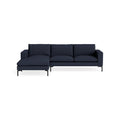 New Standard Sofa with Chaise by Blu Dot in Kvadrat Autumn Navy with Black legs, left-facing, upholstery detail