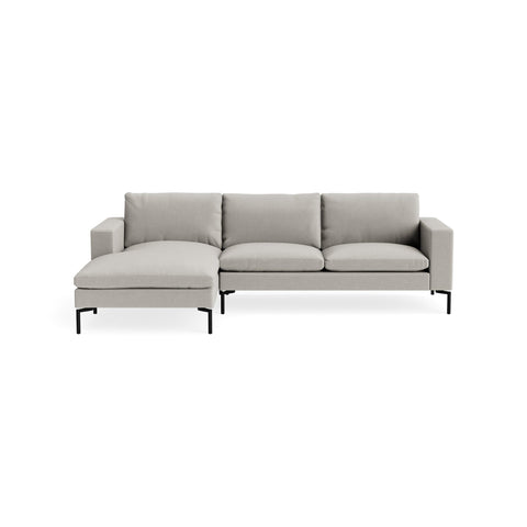 New Standard Sofa with Chaise by Blu Dot in Maharam Mode In Clavicle with Black legs, left-facing, upholstery detail