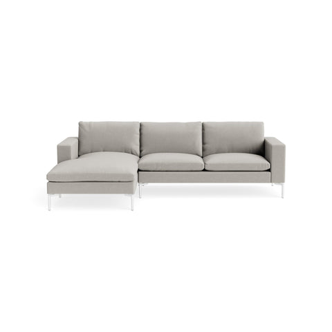 New Standard Sofa with Chaise by Blu Dot in Maharam Mode In Clavicle with White legs, left-facing, upholstery detail