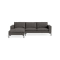 New Standard Sofa with Chaise by Blu Dot in Kelso Charcoal with Black legs, left-facing, upholstery detail