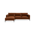 New Standard Sofa with Chaise by Blu Dot in Copper Velvet with Black legs, left-facing, upholstery detail