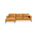 New Standard Sofa with Chaise by Blu Dot in Canyon Leather with Black legs, left-facing, upholstery detail