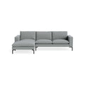 New Standard Sofa with Chaise by Blu Dot in Kvadrat Guest Grey Blue with Black legs, left-facing, upholstery detail