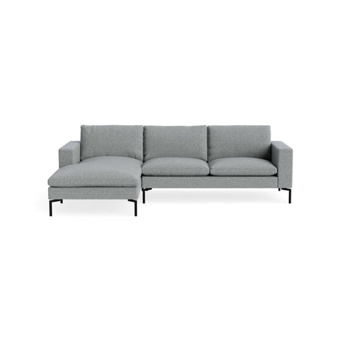 New Standard Sofa with Chaise by Blu Dot in Kvadrat Guest Grey Blue with Black legs, left-facing, upholstery detail