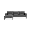 New Standard Sofa with Chaise by Blu Dot in Gabro Grey with Black legs, left-facing, upholstery detail