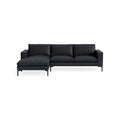 New Standard Sofa with Chaise by Blu Dot in Granite Leather with Black legs, left-facing, upholstery detail