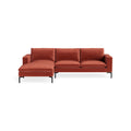 New Standard Sofa with Chaise by Blu Dot in Tomato Velvet with Black legs, left-facing, upholstery detail