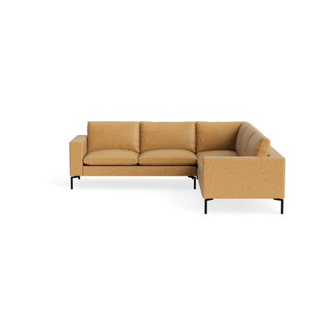 New Standard Sectional Sofa by Blu Dot in Camel Leather with Black legs, right-facing, upholstery detail