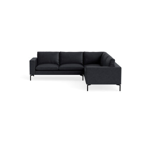 New Standard Sectional Sofa by Blu Dot in Granite Leather with Black legs, right-facing, upholstery detail
