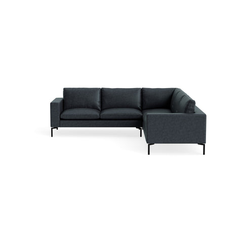 New Standard Sectional Sofa by Blu Dot in Ink Leather with Black legs, right-facing, upholstery detail