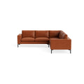 New Standard Sectional Sofa by Blu Dot in Toffee Leather with Black legs, right-facing, upholstery detail