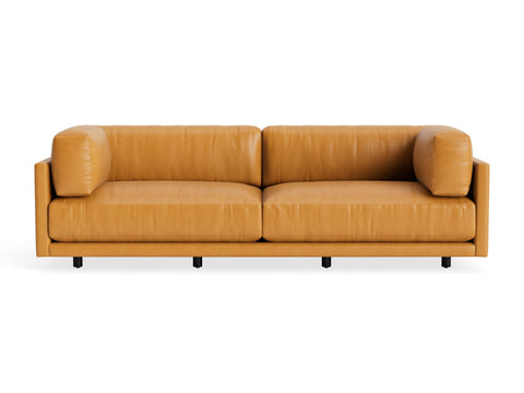 Sunday 102" Sofa by Blu Dot, three-seat with bolster cushions, in Canyon Leather