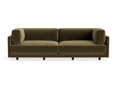 Sunday 102" Sofa by Blu Dot, three-seat with bolster cushions, in Moss Velvet