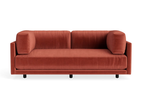 Sunday 82" Sofa by Blu Dot in Tomato Velvet, three-seat with bolster cushions