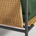 Dog Days Outdoor 3 Seat Sofa by Blu Dot in Sunbrella Ivy / Charcoal, handwoven all-weather rattan back panel detail