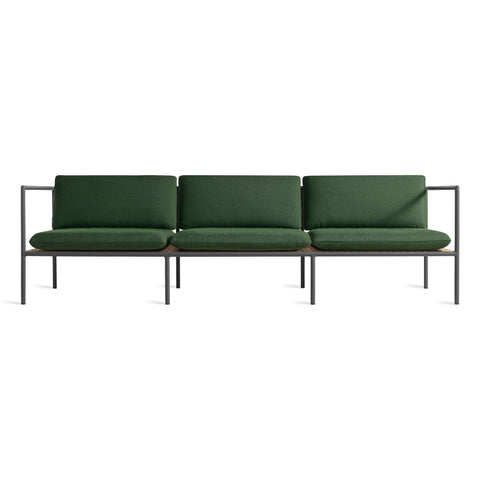 Dog Days Outdoor 3 Seat Sofa by Blu Dot, aluminum frame and all-weather rattan in Sunbrella Ivy / White, front view
