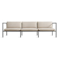 Dog Days Outdoor 3 Seat Sofa by Blu Dot, aluminum frame and all-weather rattan in Sunbrella Linen / White, front view