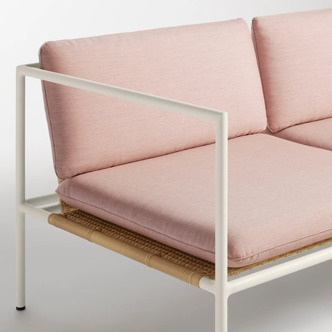 Dog Days Outdoor 3 Seat Sofa by Blu Dot in Sunbrella Blush / White, arm and Sunbrella cushion detail