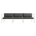 Dog Days Outdoor 3 Seat Sofa by Blu Dot, aluminum frame and all-weather rattan in Sunbrella Ivy / Charcoal, front view