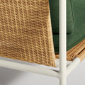 Dog Days Outdoor 3 Seat Sofa by Blu Dot in Sunbrella Ivy / White, handwoven all-weather rattan back panel detail