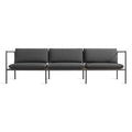 Dog Days Outdoor 3 Seat Sofa by Blu Dot, aluminum frame and all-weather rattan in Sunbrella Coal / Charcoal, front view