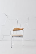 DK3 Baia Chair in Balmoral White 02 with an oak back and chrome frame, front view
