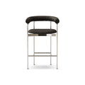 DK3 Baia Counter Stool in Rio Leather Black 0500, upholstered counter stool with upholstered back and chrome frame, front view on white