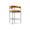 DK3 Baia Counter Stool in Rio Leather Cognac 2488, upholstered counter stool with upholstered back and black steel frame, angled view on white