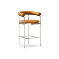 DK3 Baia Counter Stool in Rio Leather Cognac 2488, upholstered counter stool with upholstered back and chrome frame, angled view on white