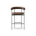 DK3 Baia Counter Stool in Rio Leather Mocca 2880, upholstered counter stool with upholstered back and black steel frame, front view on white